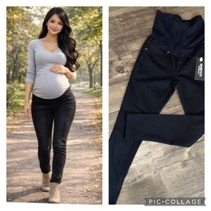 Sandpiper Maternity Jeans Skinny Distressed Stretch Black Full Panel